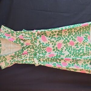 Moulinette Soeurs Midi green pink and white floral dress with lining, size 6